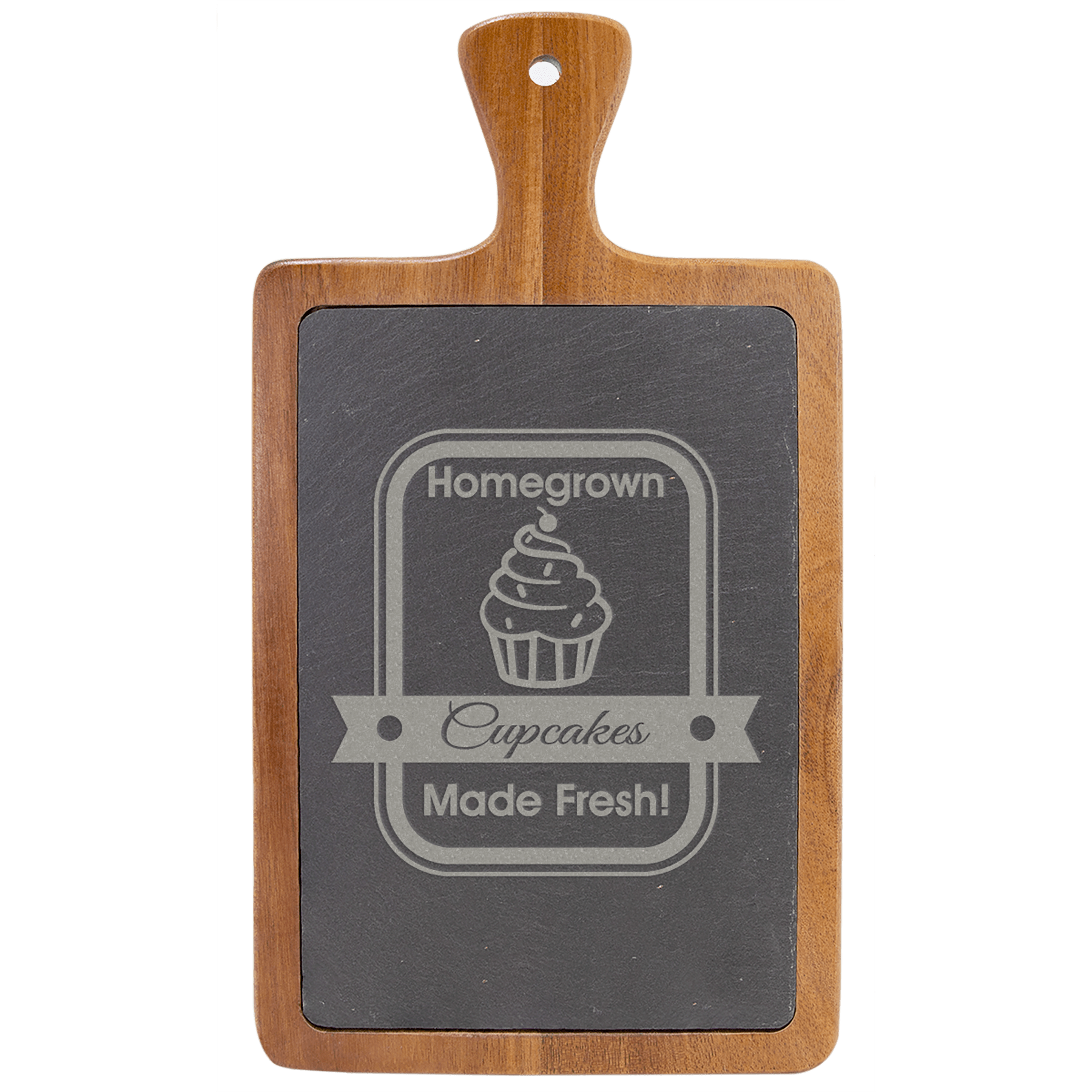 Acacia Wood & Slate Cutting Board – 13 1/4" x 7" Paddle Shape