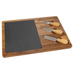Acacia Wood & Slate Cheese Board Set – 13 3/4" x 9 3/4" with Three Tools