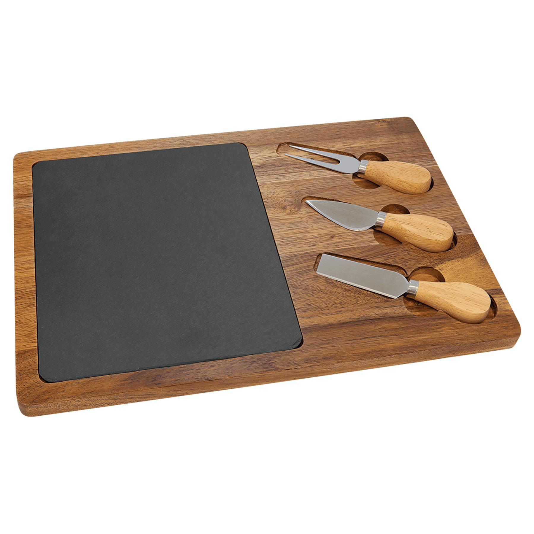Acacia Wood & Slate Cheese Board Set – 13 3/4" x 9 3/4" with Three Tools