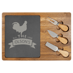 Acacia Wood & Slate Cheese Board Set – 13 3/4" x 9 3/4" with Three Tools