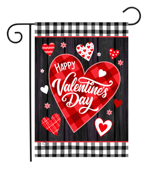 Scattered Hearts Happy Valentine’s Day Garden Flag (Buffalo Plaid Border Porch Flag)