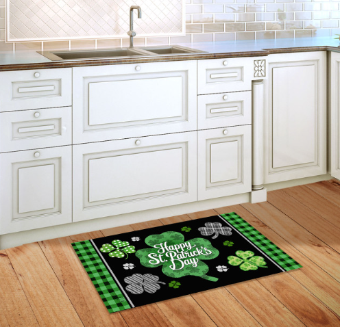 Scattered Shamrocks Happy St. Patrick’s Day Doormat Insert (Black + Green Buffalo Plaid)