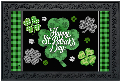 Scattered Shamrocks Happy St. Patrick’s Day Doormat Insert (Black + Green Buffalo Plaid)