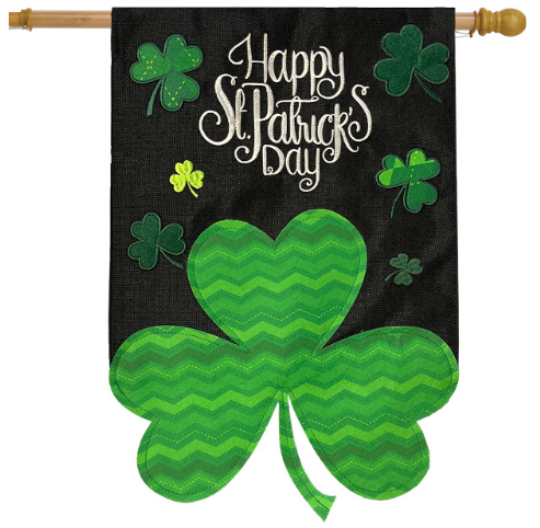 Happy St. Patrick’s Day Shamrock Burlap House Flag (40" x 28")