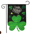 Shamrock Burlap Happy St. Patrick’s Day Garden Flag (Black Background + Green Clover)