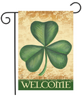 Shamrock “Welcome” Garden Flag (Vintage Four-Leaf Clover)