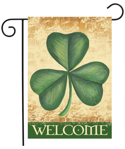 Shamrock “Welcome” Garden Flag (Vintage Four-Leaf Clover)