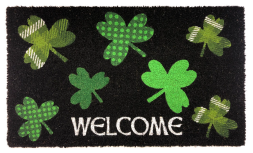 Shamrocks “Welcome” Coir Doormat (18x30) | St. Patrick’s Day Natural Fiber Mat