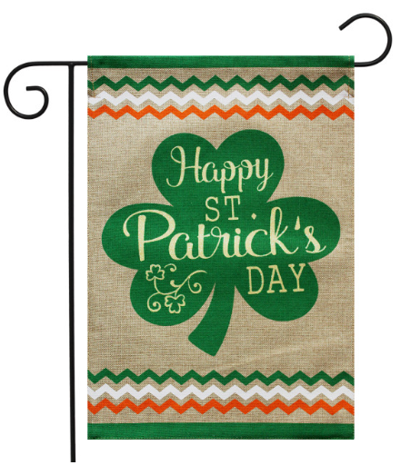 Happy St. Patrick’s Day Clover Burlap Garden Flag (Chevron Border)