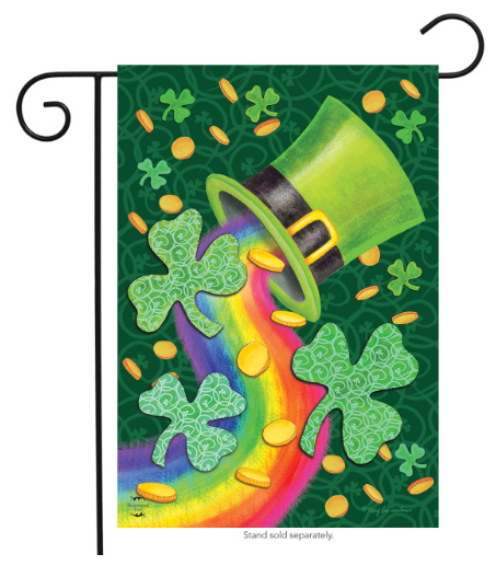 St. Patrick’s Luck Garden Flag (Leprechaun Hat, Rainbow & Gold Coins)