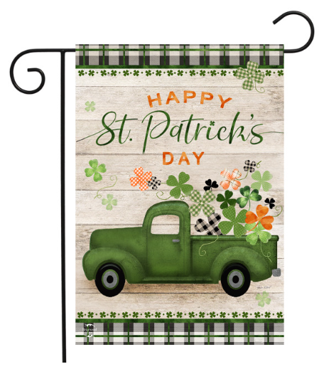 St. Pat’s Pickup Truck Garden Flag (Happy St. Patrick’s Day Green Truck)