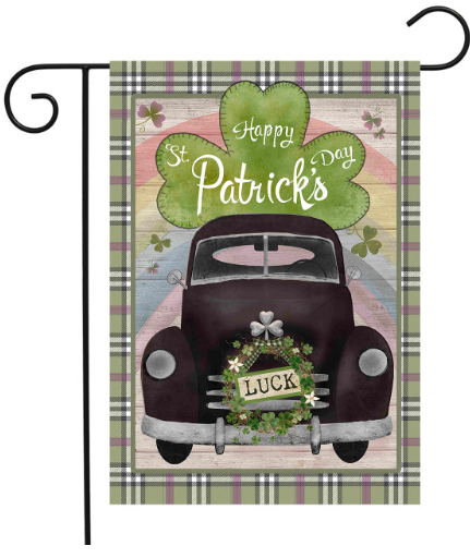 St. Pat’s Pickup Truck Garden Flag (Happy St. Patrick’s Day “Luck” Wreath)