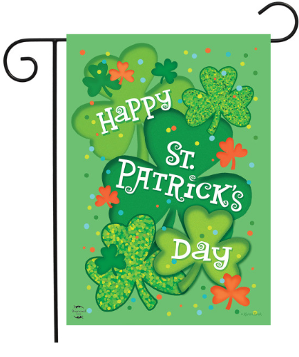 Happy St. Patrick’s Day Garden Flag (Double-Sided Glitter Shamrocks)