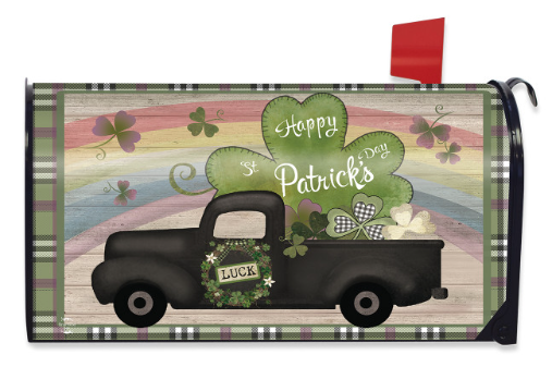 St Pats Pickup Magnetic Mailbox Cover (Standard) — Happy St. Patrick’s Day Truck & Rainbow