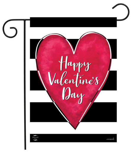 Striped Valentine’s Heart Garden Flag (Happy Valentine’s Day Black & White Stripe Porch Flag)