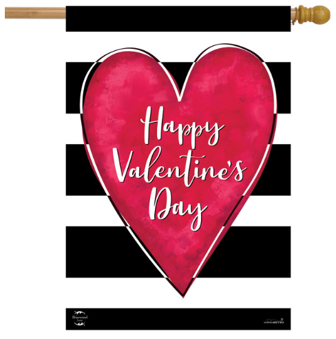 Striped Valentine Heart “Happy Valentine’s Day” House Flag (40" x 28")
