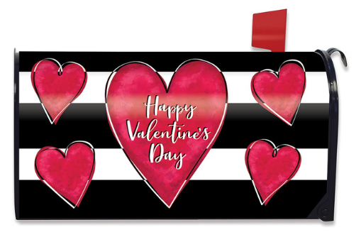Striped Valentines Heart Primitive Happy Valentine’s Day Magnetic Mailbox Cover (Standard)