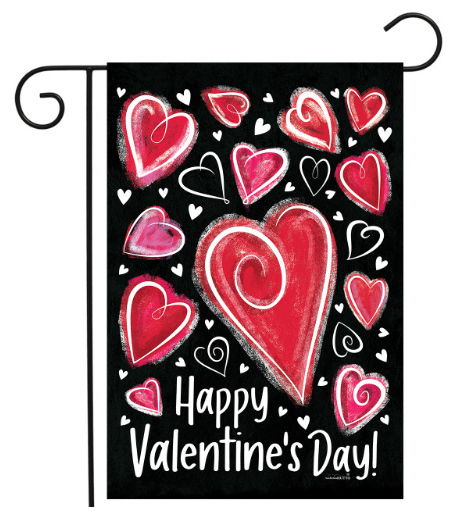 Valentine Heart Dance Garden Flag (Happy Valentine’s Day Chalkboard Hearts Porch Flag)