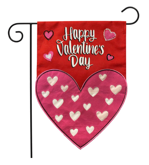 Valentine’s Day Heart Burlap Garden Flag (Happy Valentine’s Day Rustic Heart Porch Flag)