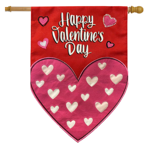Happy Valentine’s Day Heart Burlap House Flag (40" x 28")
