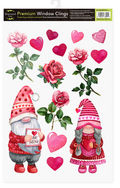 Valentine’s Gnomes Static Window Clings Sheet (18" x 11.75")