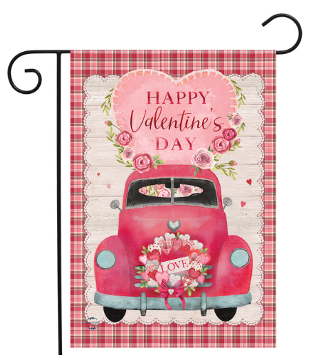 Valentine's Love Pickup Garden Flag (Happy Valentine's Day Truck Porch Flag)
