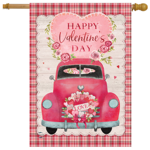 Happy Valentine’s Day Vintage Pickup House Flag (40" x 28")