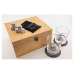 Personalized Red Alder Whiskey Gift Set – 2 Glasses, 2 Slate Coasters, 8 Granite Whiskey Stones & Velvet Bag