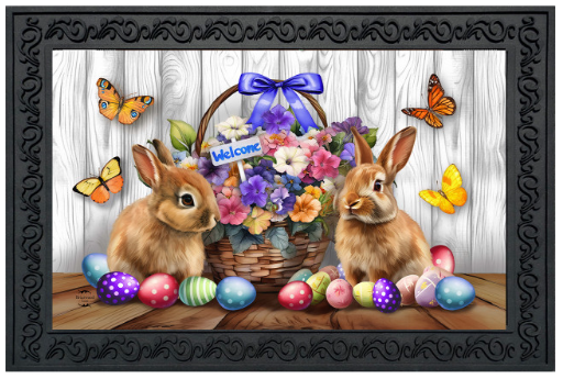 Bunnies and Basket Easter Doormat Insert (Spring Flowers & Painted Eggs)