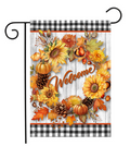Welcome Fall wreath garden flag with autumn wreath design displayed as outdoor porch and yard decor