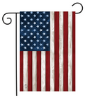 American flag garden flag with wooden texture on a white background