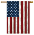 American flag with wooden texture on a white background