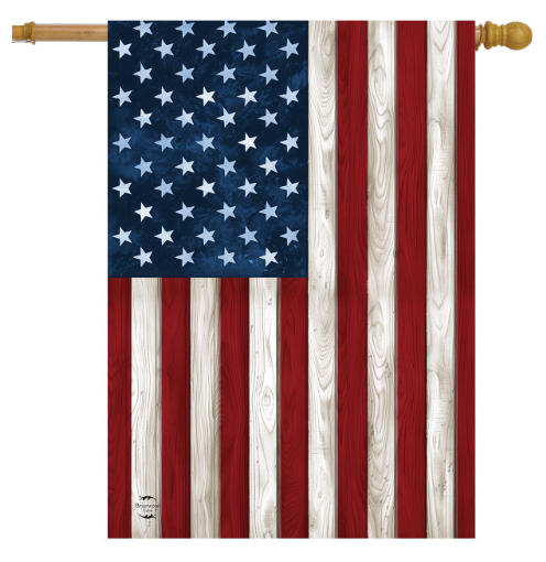 American flag with wooden texture on a white background