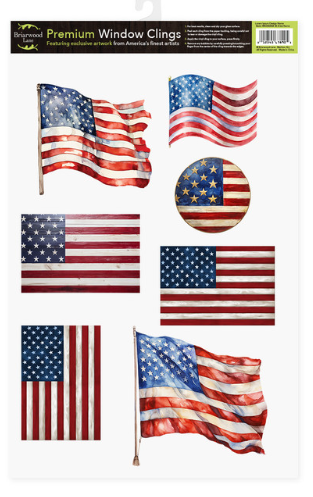 Wooden American Flag Static Window Clings Sheet (18" x 11.75")