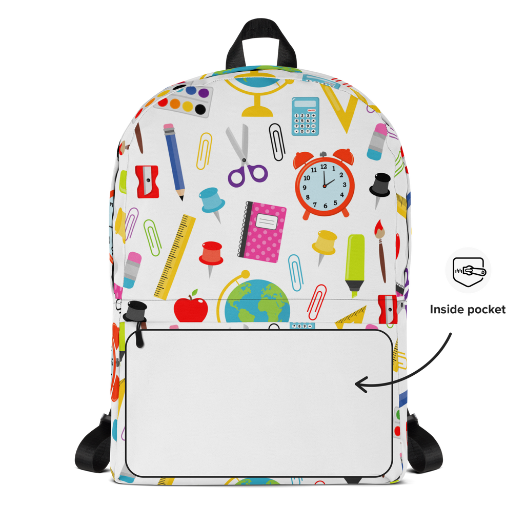 Personalized School Backpack (Embroidered Name) | School Supplies Pattern Kids Backpack