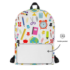 Personalized School Backpack (Embroidered Name) | School Supplies Pattern Kids Backpack