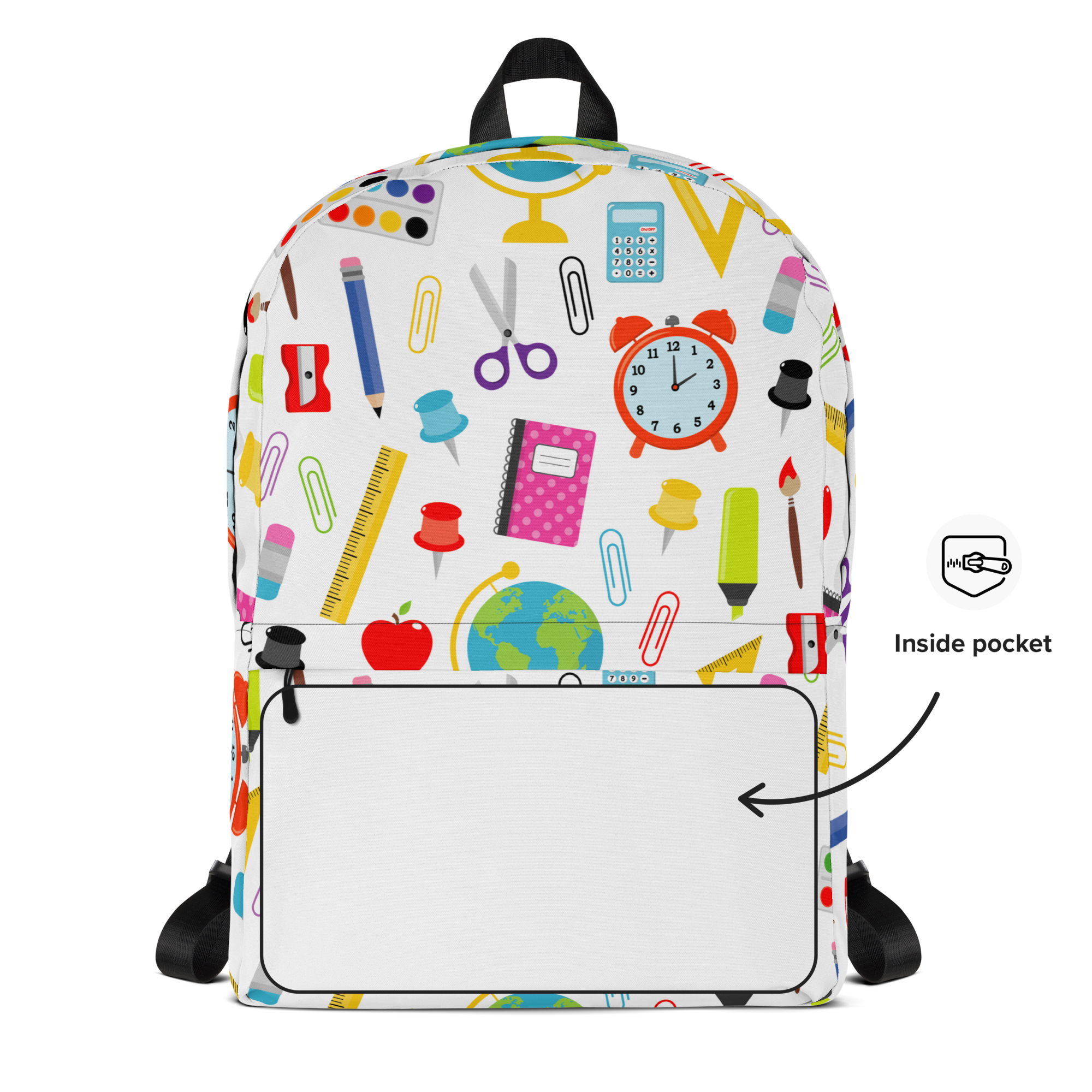 Personalized School Backpack (Embroidered Name) | School Supplies Pattern Kids Backpack