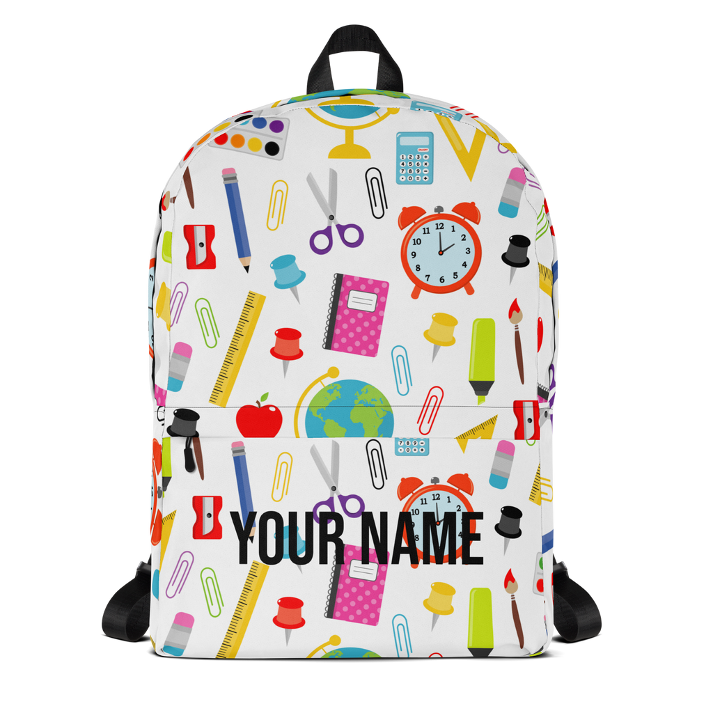 Personalized School Backpack (Embroidered Name) | School Supplies Pattern Kids Backpack