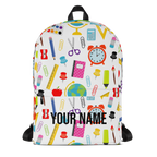 Personalized School Backpack (Embroidered Name) | School Supplies Pattern Kids Backpack