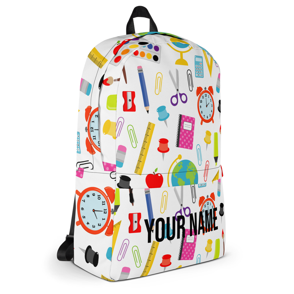 Personalized School Backpack (Embroidered Name) | School Supplies Pattern Kids Backpack