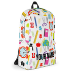 Personalized School Backpack (Embroidered Name) | School Supplies Pattern Kids Backpack