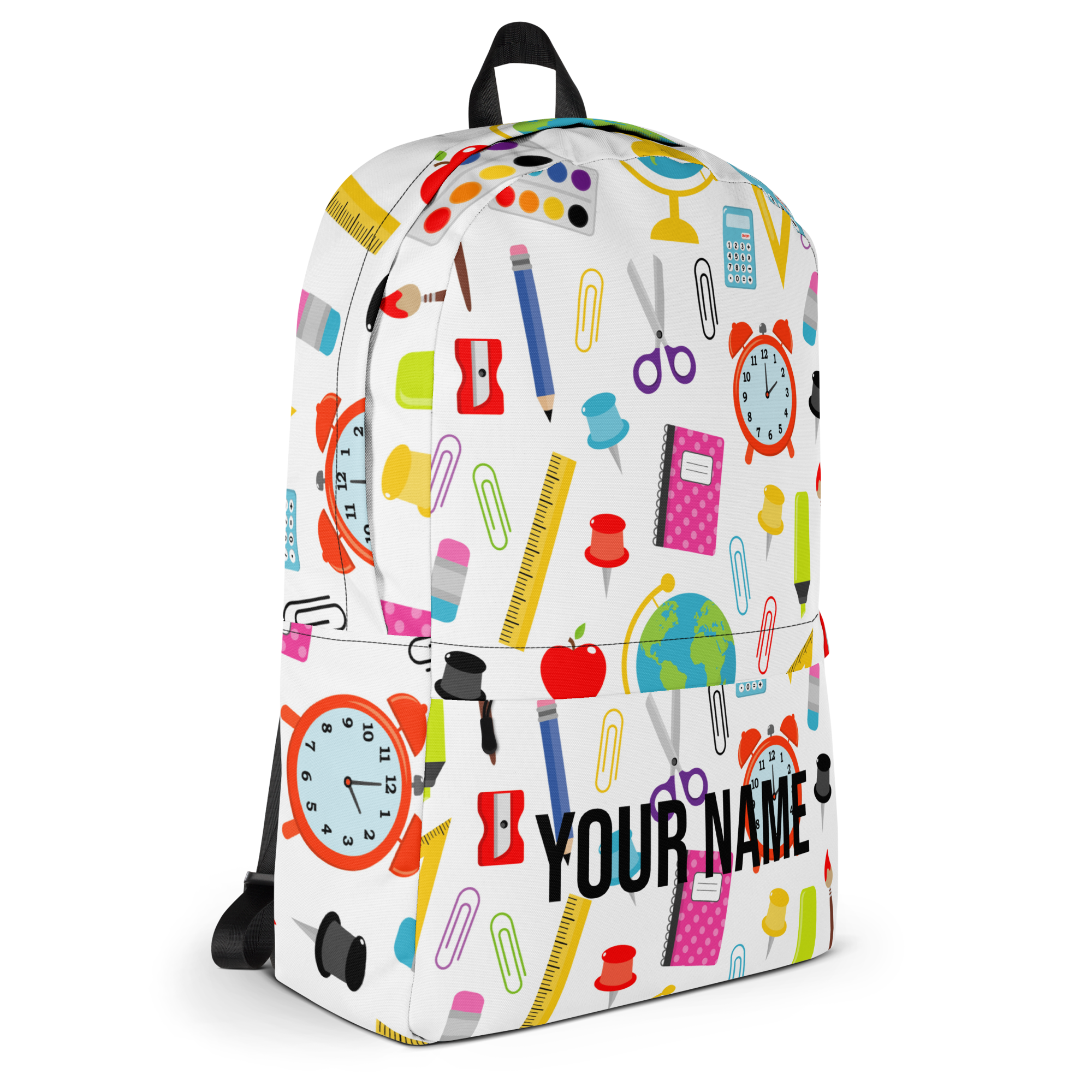 Personalized School Backpack (Embroidered Name) | School Supplies Pattern Kids Backpack