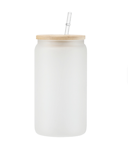 16 oz Matte Can Glass with Bamboo Lid + Straw (Personalized)