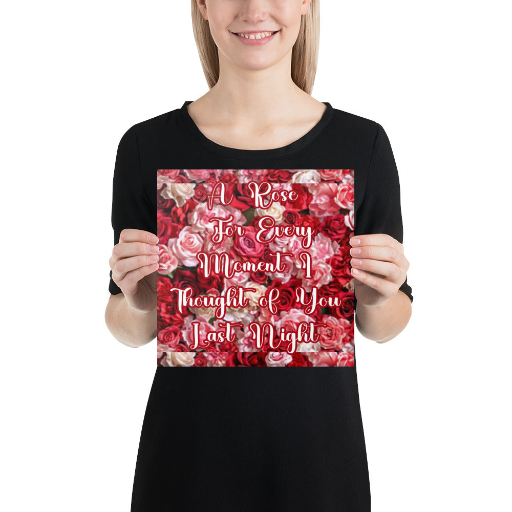 Person holding a floral card with romantic text against a white background
