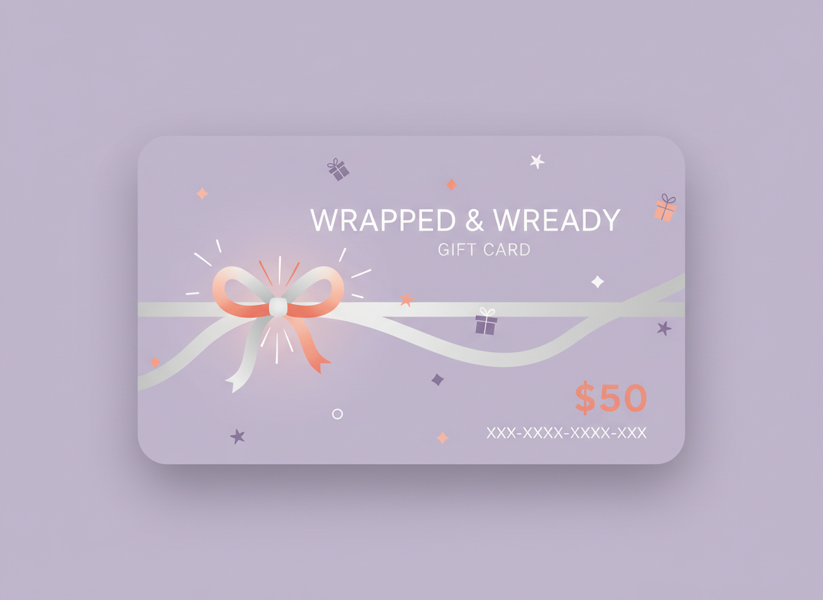 Gift card with decorative elements on a light purple background