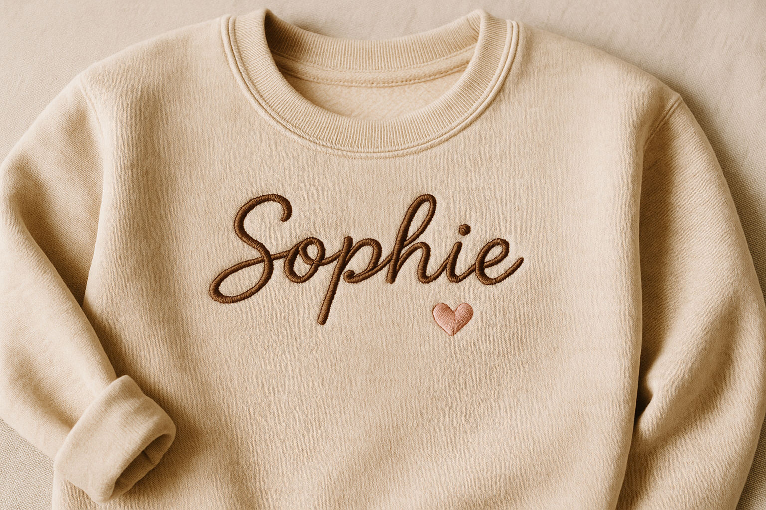Beige sweatshirt with 'Sophie' embroidered on it