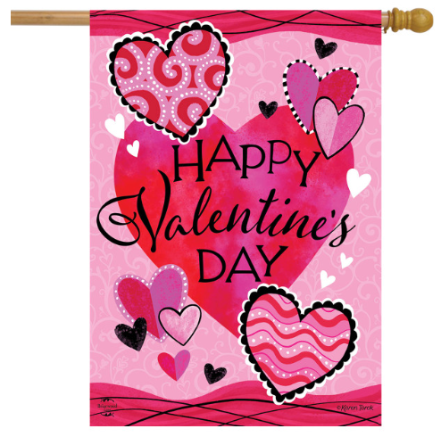 Patterned Valentine Hearts Happy Valentine’s Day Double Sided House Flag (40" x 28")