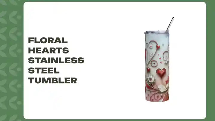 Floral Hearts Stainless steel tumbler by@Outfy