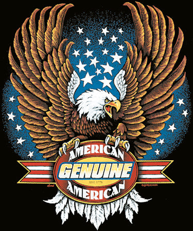 Eagle with American flag design and 'American Genuine' text on a black background