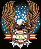 Eagle with American flag design and 'American Genuine' text on a black background